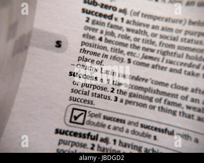 Makro-Bild der Wörterbuch-Definition von Erfolg Stockfoto