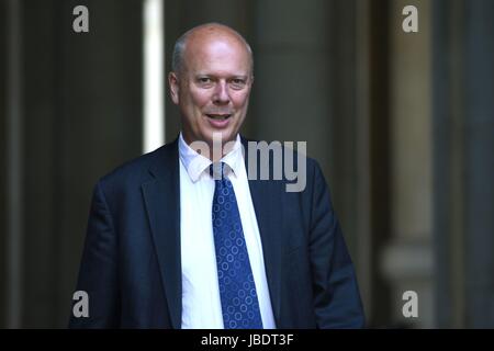 RETRANSMITTING Korrektur Namen korrekte Beschriftung unter Staatssekretär für Transport Chris Grayling kommt in der Downing Street in London. Stockfoto