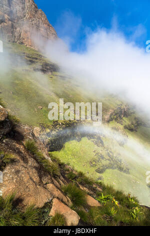 Regenbogen im Innern einer Wolke auf Sentinel Wandern, Drakensberge in Südafrika Stockfoto
