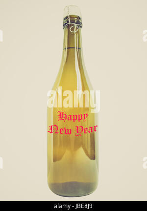 Vintage Retro suchen Flasche von Champagner Happy New Year Stockfoto