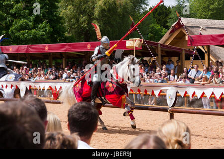 Der Rosenkrieg Ritterturniere Nachstellung der Schlacht trat vor einem Publikum von Touristen im Warwick Castle in Warwickshire. VEREINIGTES KÖNIGREICH. (88) Stockfoto