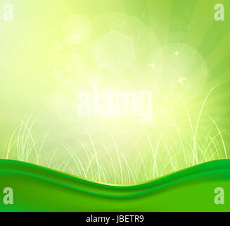 Sommer Hintergrund mit Grass, glänzende Sonne und Schmetterlinge Stockfoto