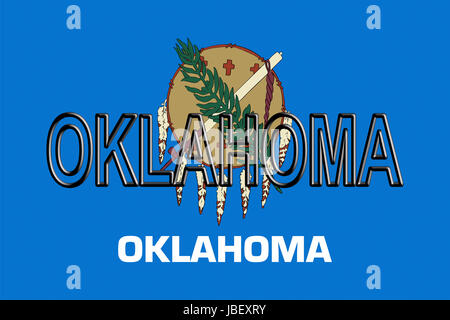 Abbildung der Flagge des Oklahomastate in Amerika mit dem Staat auf die Fahne geschrieben. Stockfoto