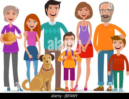 Große, glückliche Familie. Gruppe von Menschen, Eltern und Kinder Konzept. Cartoon-Vektor-illustration Stock Vektor