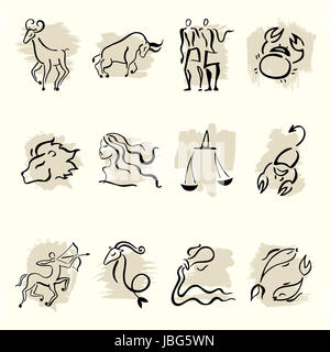 Tierkreis. Satz von Horoskop Symbolen, weiße isoliert Stockfoto