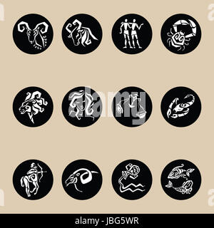 Horoskop. 12 Symbole der Tierkreiszeichen. Stockfoto