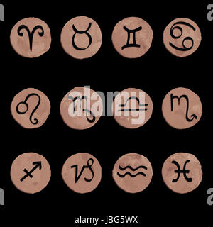 Aquarell. Horoskop Tierkreiszeichen Star unterschreibt, Vektor-Satz. Stockfoto