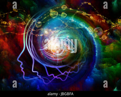 Geometrie der Seele-Serie zwei. Zusammenspiel von menschlichen Profil und abstrakte Elemente zum Thema Spiritualität, Wissenschaft, Kreativität und menschliche Geist Stockfoto