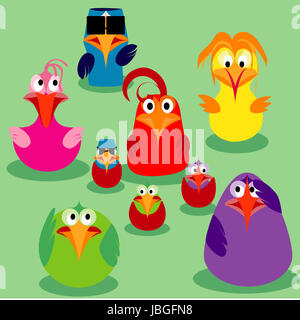 Niedlichen Cartoon Vögel, Familienfragen. Vektor-Illustration. Stockfoto