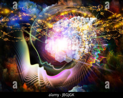 Geometrie der Seele-Serie zwei. Zusammenspiel von menschlichen Profil und abstrakte Elemente zum Thema Spiritualität, Wissenschaft, Kreativität und menschliche Geist Stockfoto