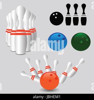 Bunte Illustrationen mit bowling-Pins für Ihr design Stockfoto