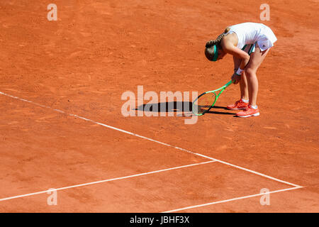 Paris, Frankreich. 10. Juni 2017. Jelena Ostapenko (LAT) Tennis: Jelena Ostapenko Lettlands reagiert während der Frauen Einzel Finale der French Open Tennisturnier gegen Simona Halep Rumäniens in Roland Garros in Paris, Frankreich. Bildnachweis: AFLO/Alamy Live-Nachrichten Stockfoto