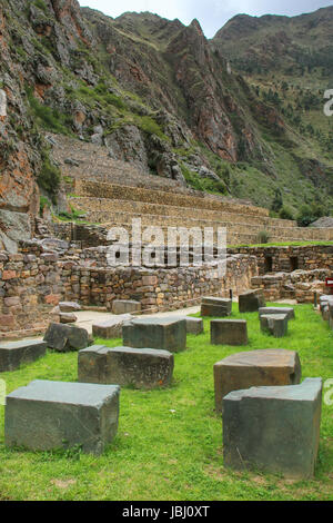 Inkafestung in Ollantaytambo, Peru. Ollantaytambo war das Königsgut Kaiser Pachacuti, die die Region erobert. Stockfoto