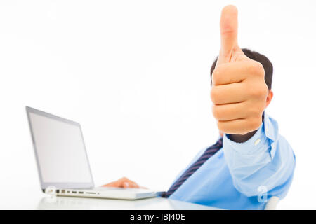 Geschäftsmann Daumen hoch und den Kopf bedecken Stockfoto