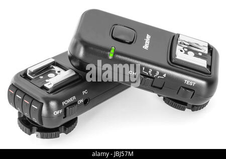 Trigger für Flash-Studioleuchten Impuls gesetzt. Drahtlose Funk-Fernbedienung. Stockfoto