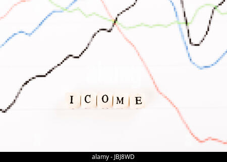 Einkommen auf finanzielle Business-Grafik mit Holz Würfel Buchstaben geschrieben Stockfoto