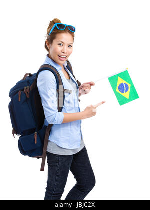 Reisende mit Brasilien-Flagge Stockfoto