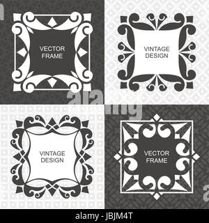 Satz von Monogramm vintage Frames. Grußkarten. Hochzeit Einladungen. retro Style. vector logo Vorlage, Etiketten und Abzeichen Stock Vektor