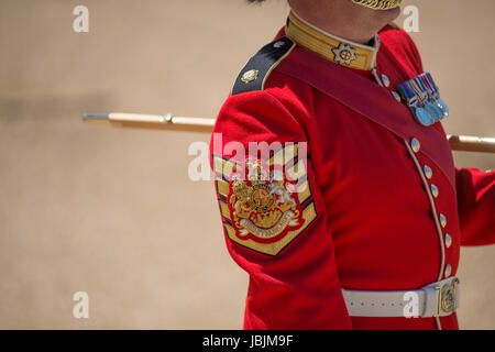 Horse Guards Parade, London, UK. 10. Juni 2017. Garrison Sergeant Major marschieren auf dem Exerzierplatz Stockfoto