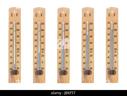 Satz von Thermometern mit unterschiedlichen Temperaturen Stockfoto