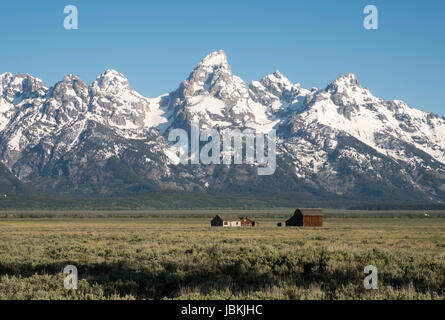 Mormonen-Reihe ist eine Linie von Homestead-komplexe an der Jackson-Moran-Straße in der Nähe der südöstlichen Ecke des Grand Teton NP Stockfoto