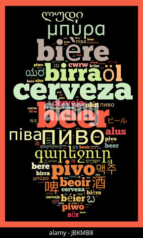 Wort-Bier in verschiedenen Sprachen word Cloud-Konzept Stockfoto