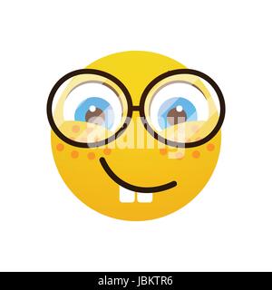 Gelbe lächelnde Cartoon tragen Brille Positive Menschen Emotion Gesichtssymbol Stock Vektor