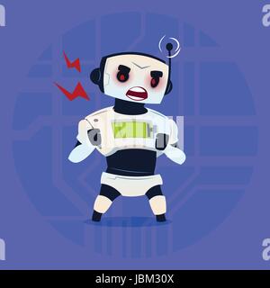 Niedliche Roboter wütend mit Problem-moderne künstliche-Intelligenz-Technologie-Konzept Stock Vektor