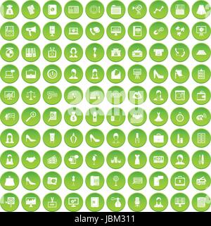 100 Business Frau Icons set grünen Kreis Stock Vektor