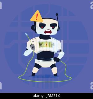 Niedliche Roboter Fehler Verbindung Problem moderne künstliche Intelligenz Technologiekonzept Stock Vektor