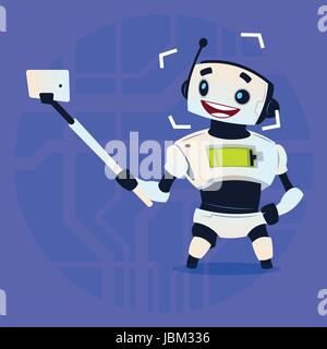 Niedliche Roboter nehmen Selfie Fotokonzept moderne künstliche-Intelligenz-Technologie Stock Vektor