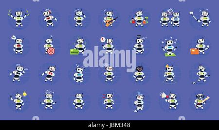 Niedlichen Roboter setzen moderne künstliche Intelligenz Technologie verschiedene Cyborg Sammlungskonzept Stock Vektor