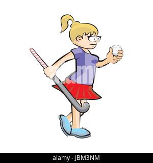 Weibliche Eishockeyspieler auf Rasen-Cartoon-Stil. Konzeptionelle Darstellung. Stock Vektor