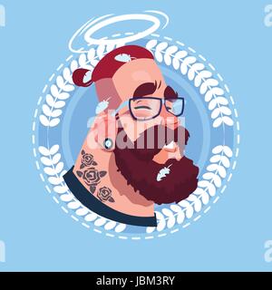 Profil-Symbol männlicher Emotion Avatar, Hipster Mann Cartoon Portrait glücklich lachendes Gesicht Stock Vektor