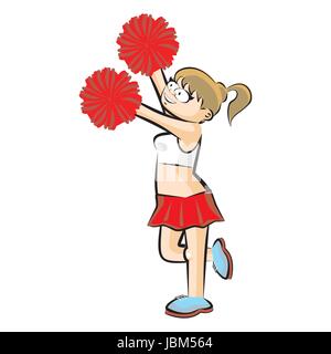 Lustige Karikatur, Cheerleader roten Rock. Konzeptionelle Darstellung. Sportsgeist der High school Stock Vektor