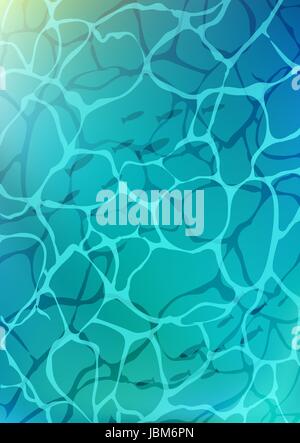 türkisfarbenes Wasser im Swimmingpool mit Blendung. Marine Meer Hintergrund Oberflächenwasser Draufsicht. Stock Vektor