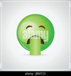 Grüne Cartoon Gesicht Kranken schlecht fühlen Menschen Emotion Icon Stock Vektor