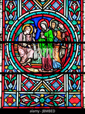 Die Auferstehung Jesu Christi, St. Matthäus, Markus, Lukas, Johannes, Petrus und Paulus. Stockfoto