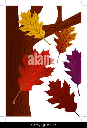 Herbstbaum (Herbstbaum)-kurzer Herbstbaum mit glänzenden Eichenblättern fallen Stock Vektor