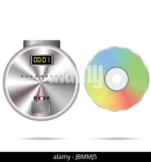Bunte Illustrationen mit CD-Spieler und CD-ROM auf einem weißen Hintergrund für Ihr design Stockfoto