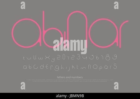 Runde Stil Alphabet Buchstaben und zahlen. Vektor, minimalistische Font Schriftgestaltung. zeitgenössische, regelmäßige Schriftzug. geometrische, dekorative Schriftsatz. m Stock Vektor
