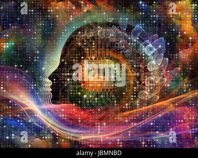 Geometrie der Seele-Serie zwei. Zusammenspiel von menschlichen Profil und abstrakte Elemente zum Thema Spiritualität, Wissenschaft, Kreativität und menschliche Geist Stockfoto