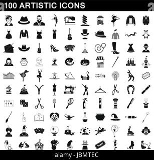 100 künstlerische Icons Set, einfachen Stil Stock Vektor