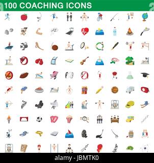 100 coaching Symbole gesetzt, cartoon-Stil Stock Vektor