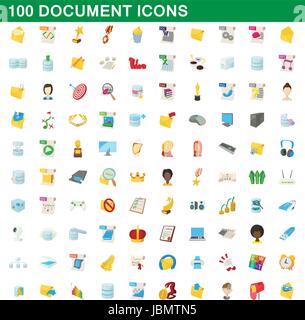100 Dokumentsymbole gesetzt, cartoon-Stil Stock Vektor