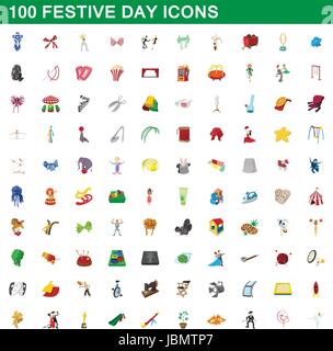 100 Festtag Icons set, cartoon-Stil Stock Vektor