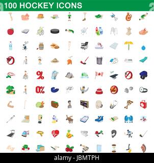 100 Hockey Icons set, cartoon-Stil Stock Vektor