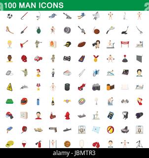 100 Mann Icons set, cartoon-Stil Stock Vektor