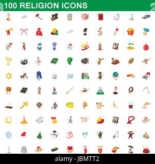 100 Religion Icons set, cartoon-Stil Stock Vektor