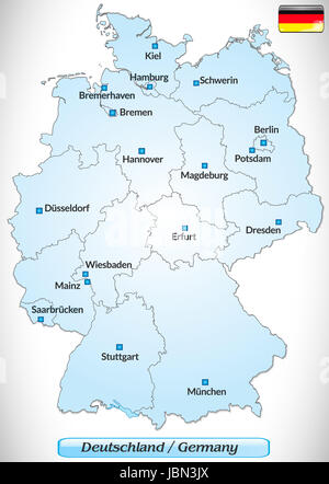 Karte von Deutschland Mit Hauptstädten in Blau Stockfoto